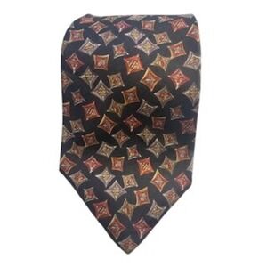 Oleg‎ Cassini Necktie Black Red Gold Geometric Diamond Pattern Tie 3-3/4" x 60"